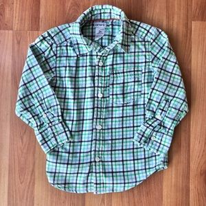 Carters Toddler Boys Green Blue Plaid Button Down